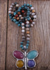 Boho Necklace, RH Crystal Butterfly Blue Natural Stone